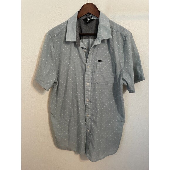 Volcom Men’s Modern Fit Gray Short Sleeve Button Down Shirt Size XL Polka Dot - Picture 6 of 7